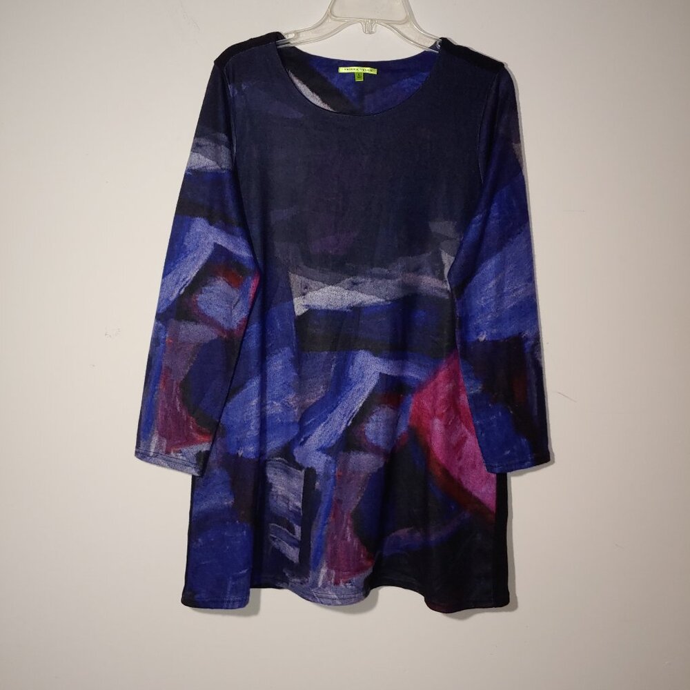 Trisha Tyler Multicolor Abstract Brush Strokes Print Tunic Size L Black